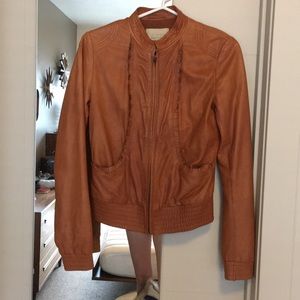 Brown leather bomber